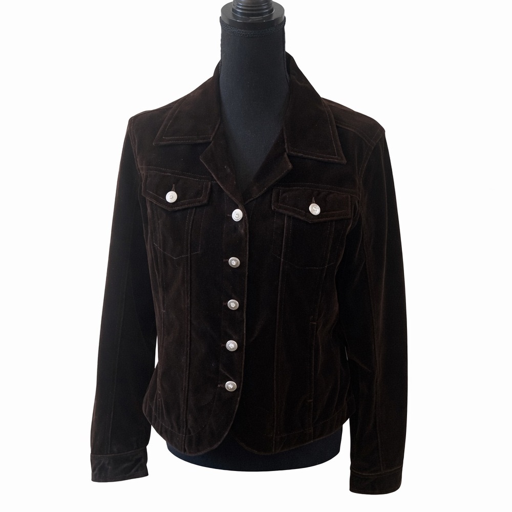 Christine Alexander Brown Velvet Button Front Jacket Women’s Small
